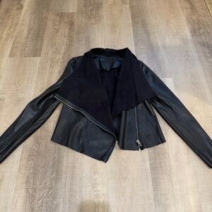 Blank NYC Onto the Next Faux Leather Drape Front Women's Jacket Black